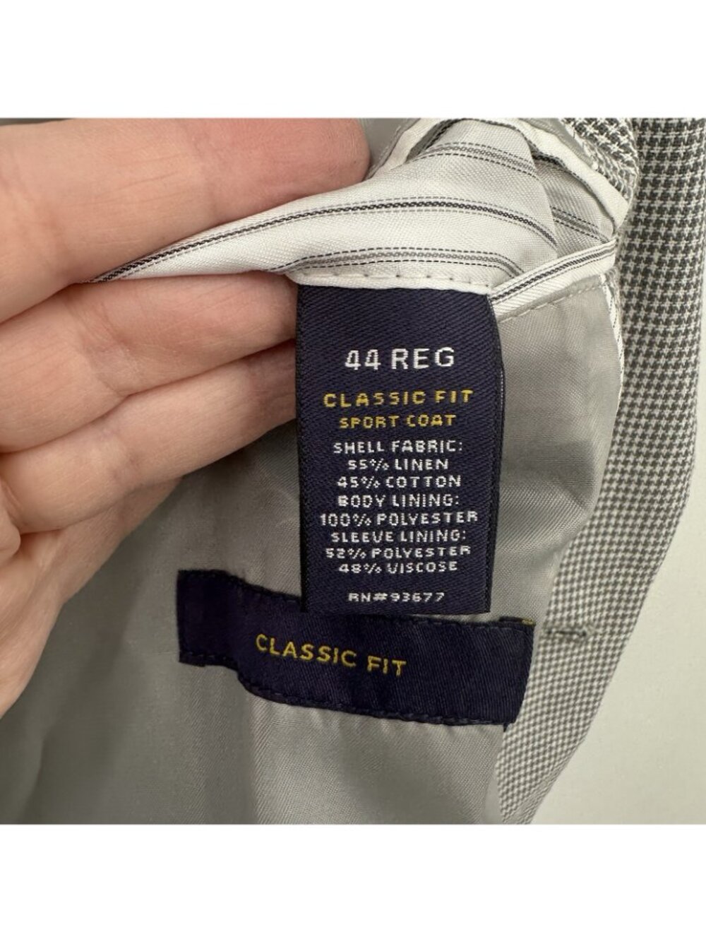 SOLD linen cotton gray 44R houndstooth classic